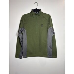 SPYDER‎ HEAVYWEIGHT Half-Zip Sweater Men Sz Small Army Green Fleece Lined